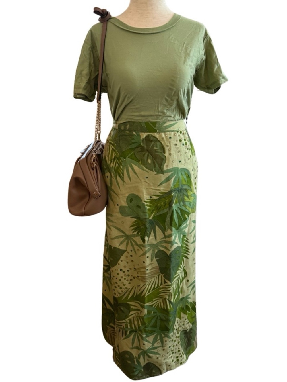 Vintage 90s‎ Linen Tropical Maxi Skirt Plus 3X Resort Sea Green